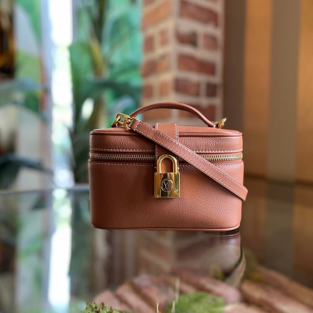 LOUIS VUITTON Low Key Vanity Pouch Cognac Calfskin Leather Top Handle Bag
